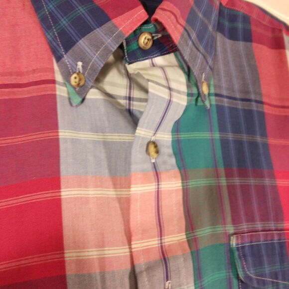 GANT shirt mens L Large Foxhunt plaid multicolor half short sleeve button - Picture 3 of 8